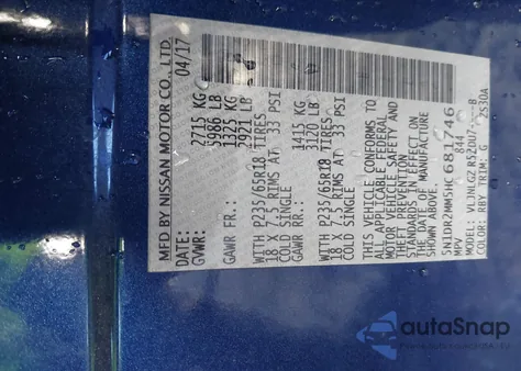 2017 Nissan Pathfinder Sl из США, поврежденный, VIN 5N1DR2MM5HC681746